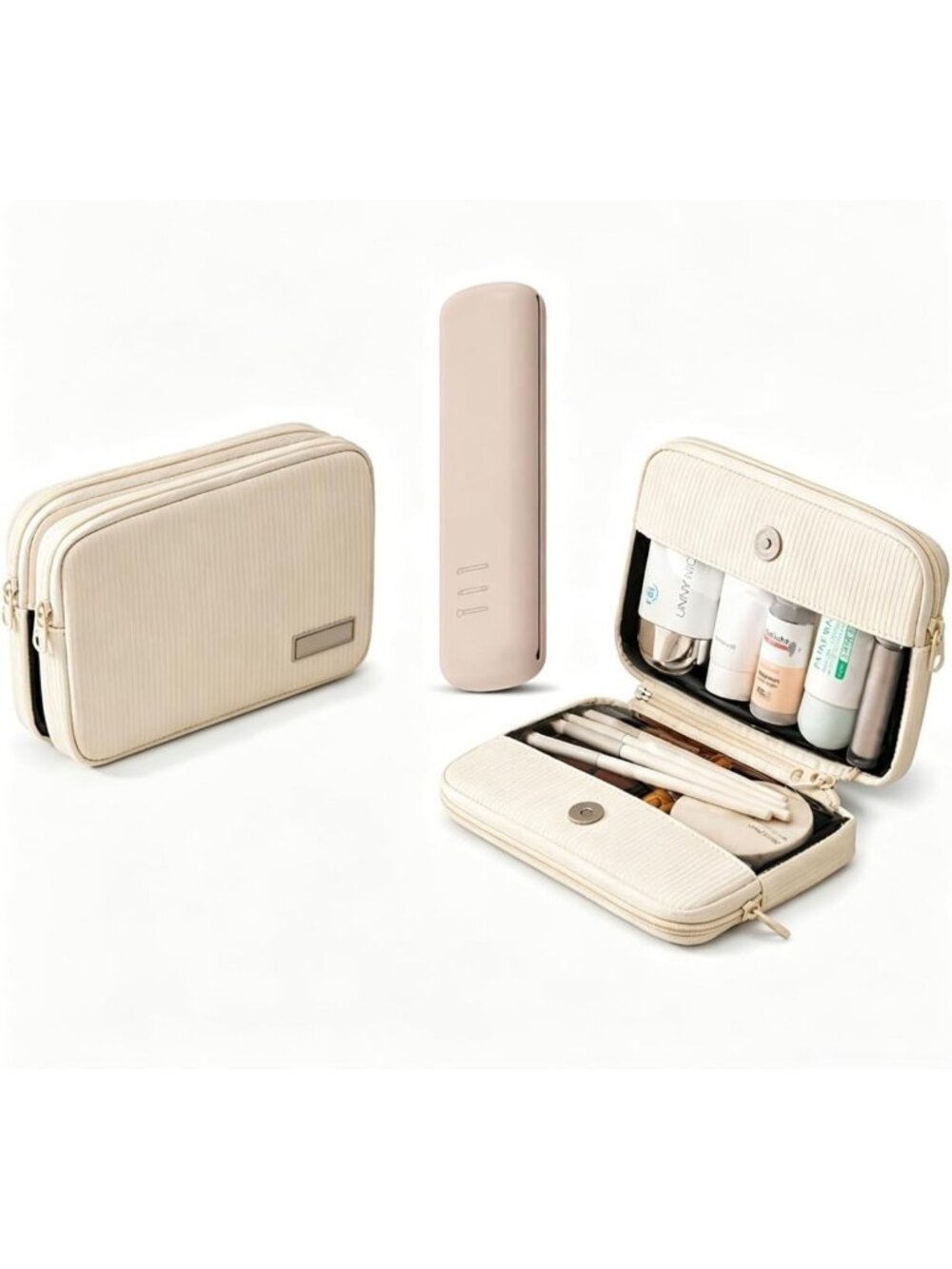 Detachable 2-in-1 Travel Makeup Bag & Lay-Flat Cosmetic Organizer for Women